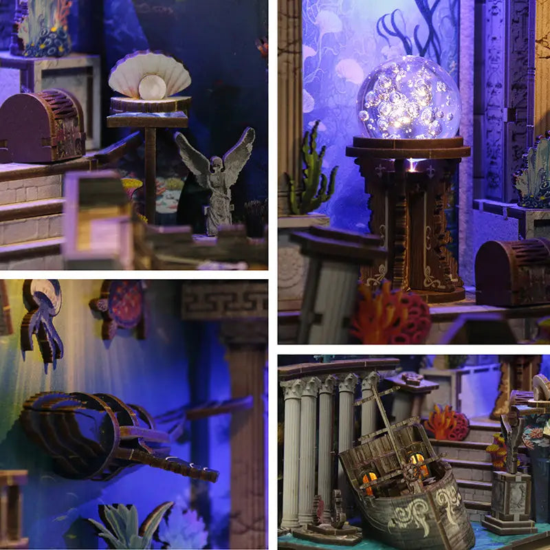 Glowing deep sea mystery book nook ornament on pedestal