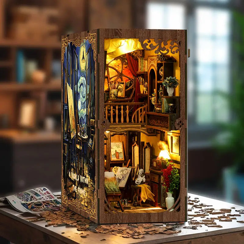 Van Gogh starry night miniature dollhouse world in a frame
