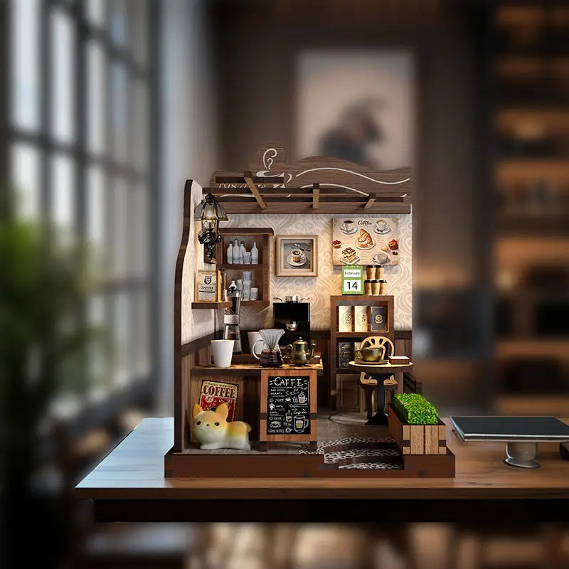 Countryside Coffee House book nook kit with wooden miniature diorama
