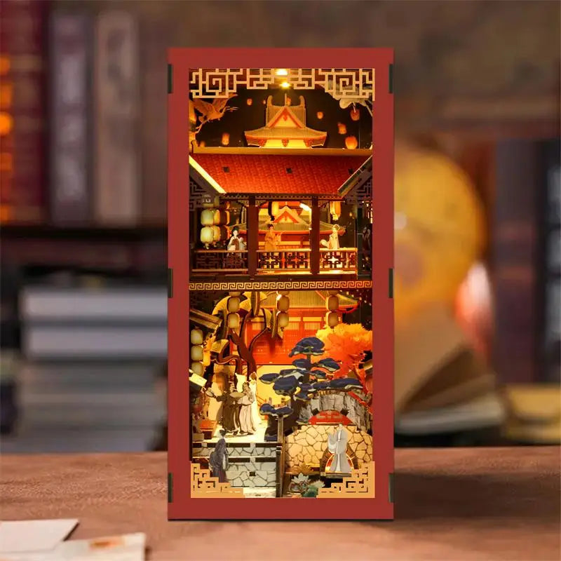Tang Dynasty book nook Australia: red-framed illuminated Chinese courtyard diorama