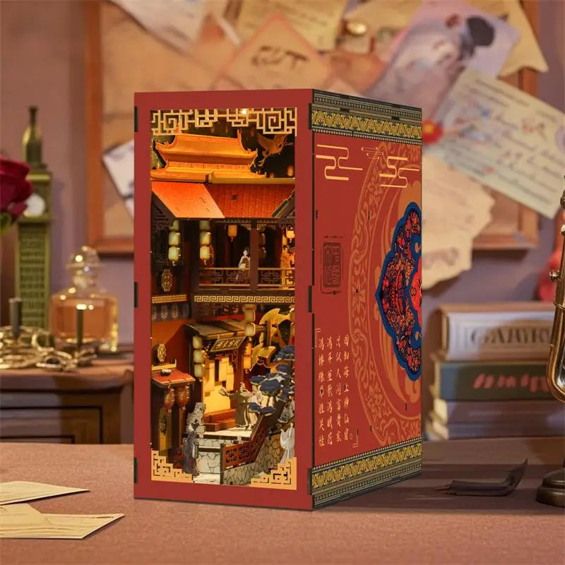 Tang Dynasty book nook Australia: red gold ornate Chinese courtyard diorama