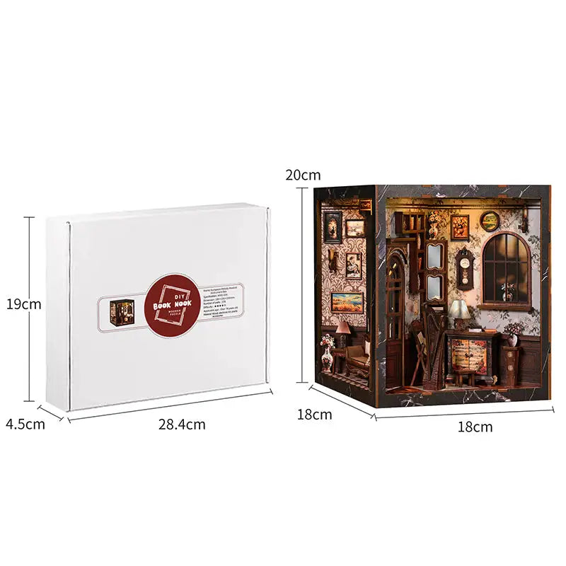 European Melody book nook with grand piano in DIY white box