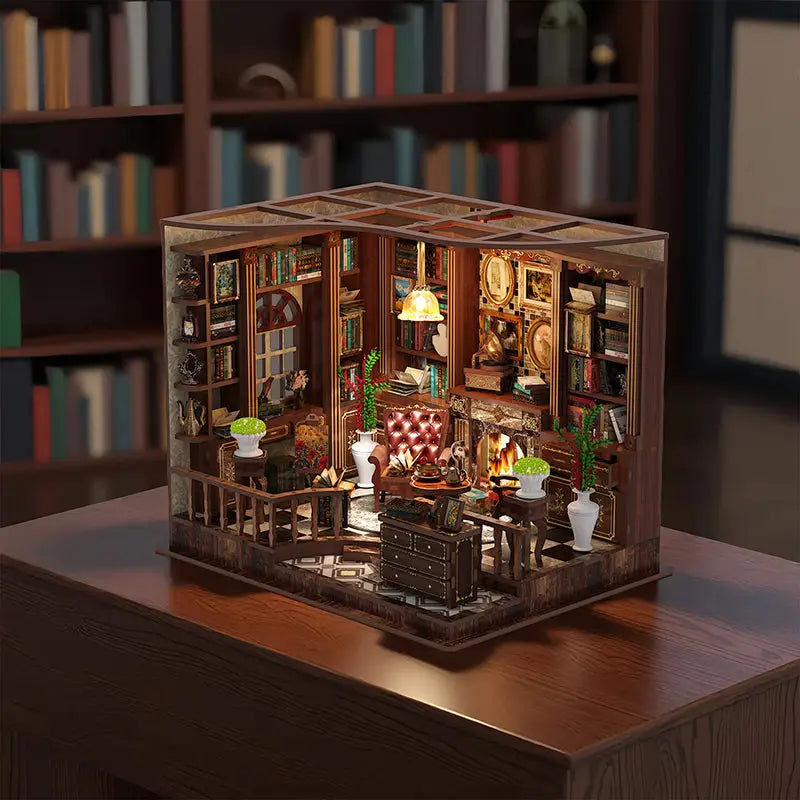 Parisian left bank study kit: miniature wooden library dollhouse