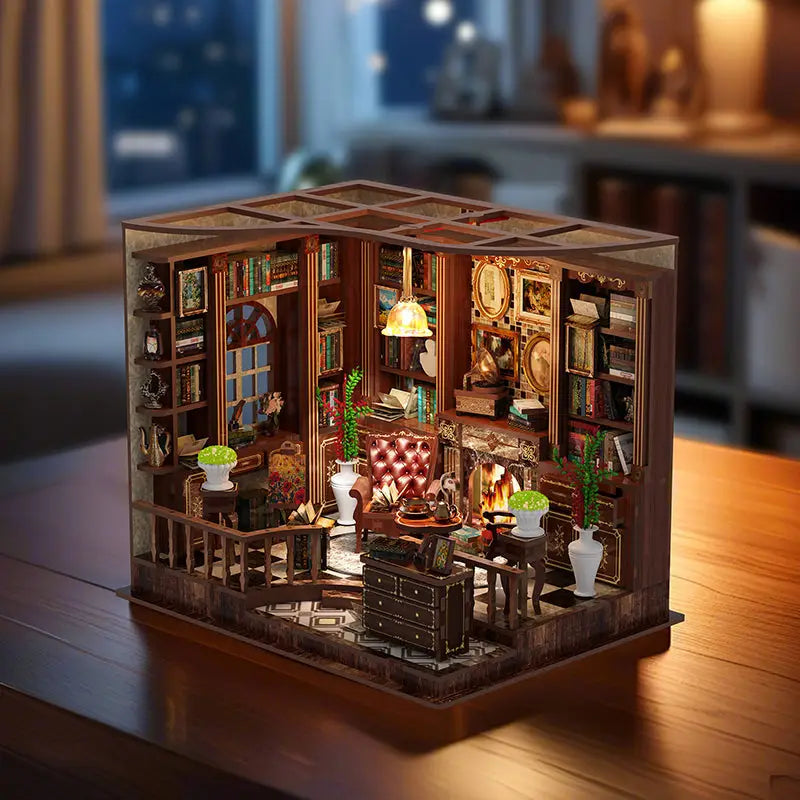 Parisian Left Bank Study Kit: wooden mini library dollhouse