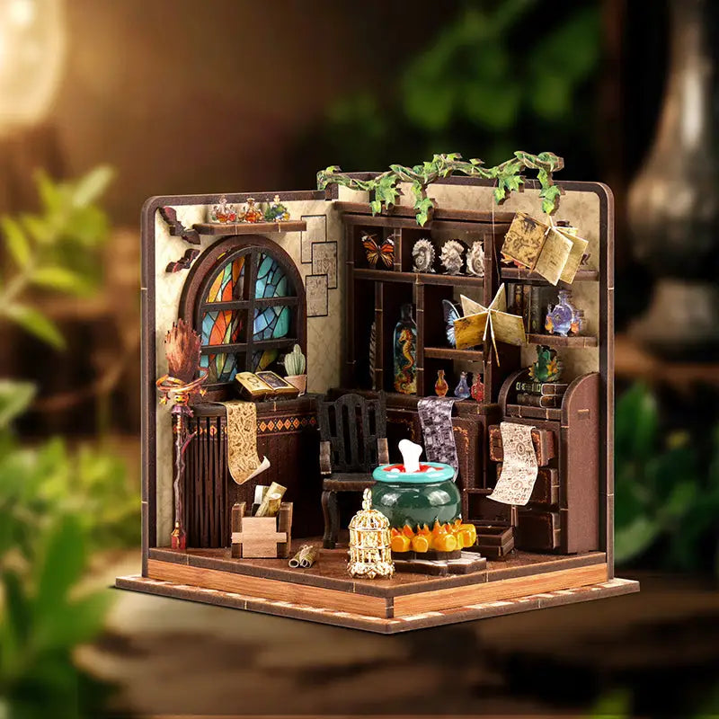 Magic potion workshop book nook kit with wizard study diorama