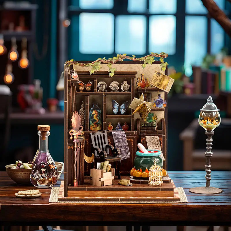 Magic potion workshop book nook kit with wooden diorama shelves