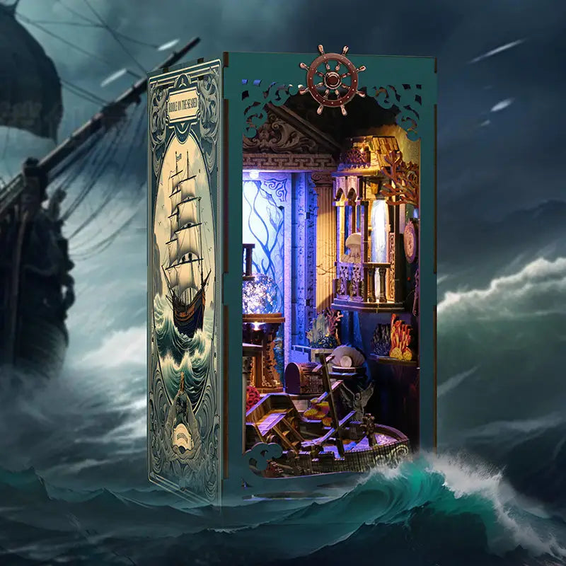 Teal ship book nook diorama in Riddle on the Seabed deep sea mystery