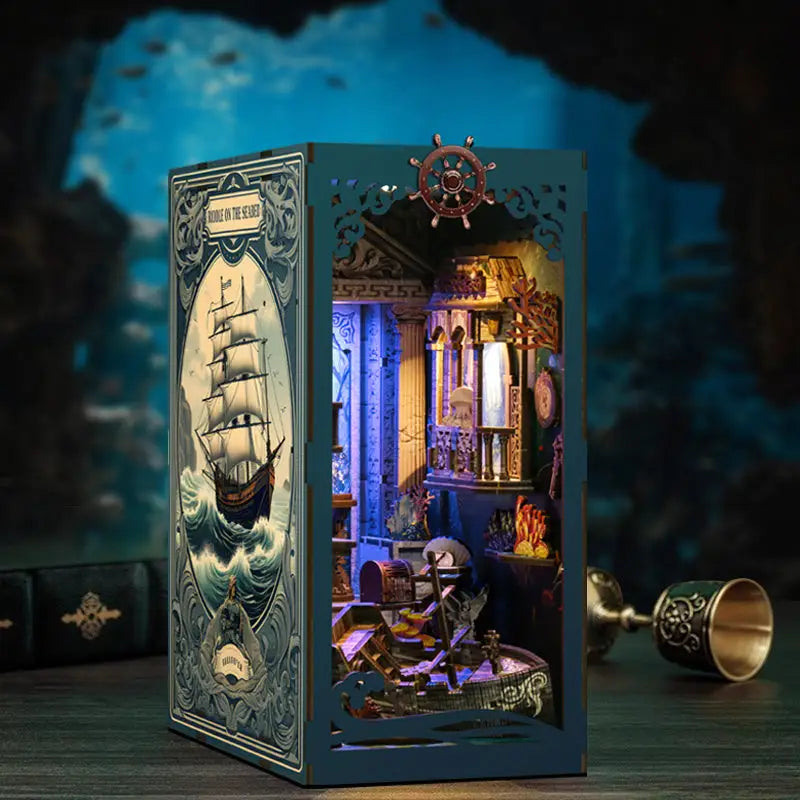 Teal ship book nook diorama in Riddle on the Seabed deep sea mystery