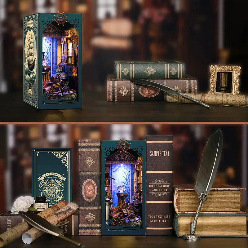 Teal ship diorama in Riddle on the Seabed deep sea mystery book nook