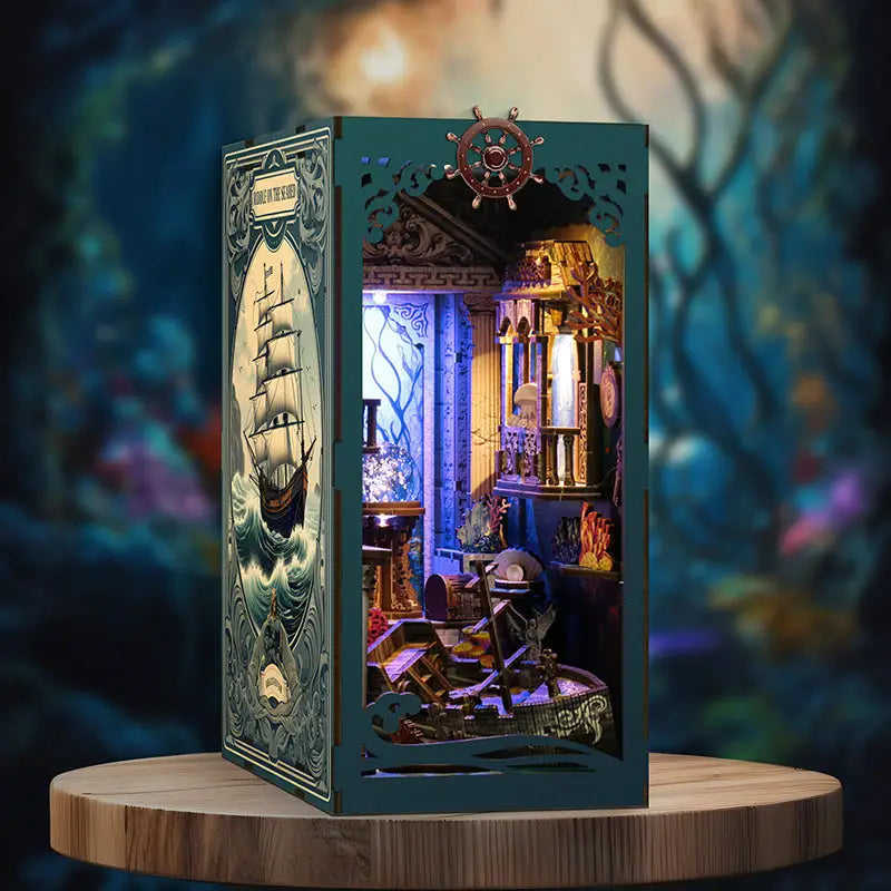 Teal ship book nook diorama in Riddle on the Seabed deep sea mystery