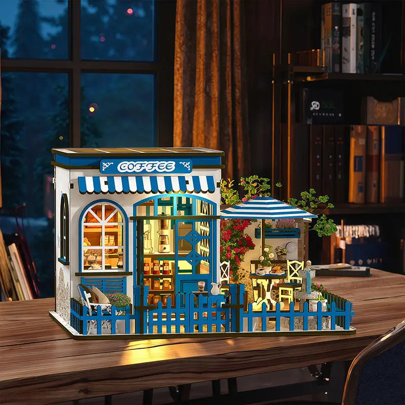 Santorini Coffee Book Nook Australia: blue white mini coffee cart diorama
