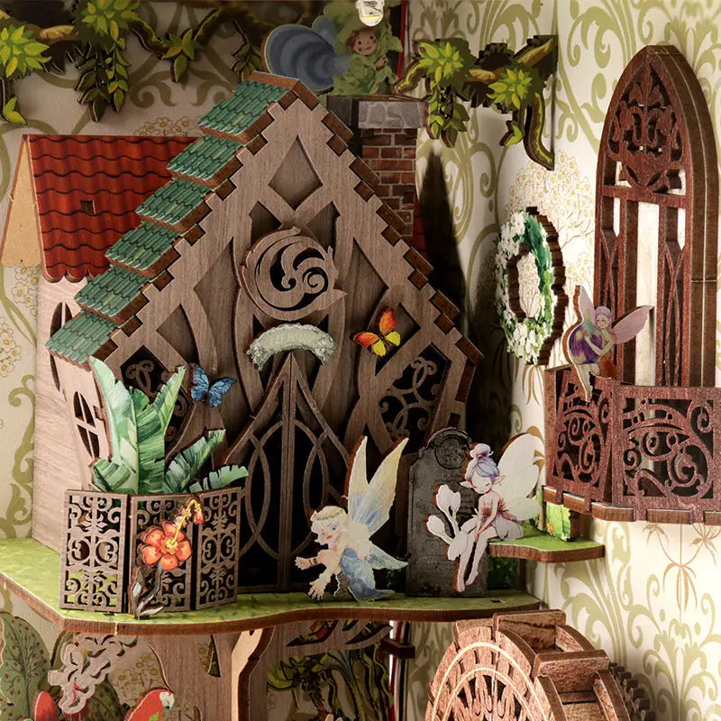 Secret World Forest Book Nook Australia fairy house with red green roof