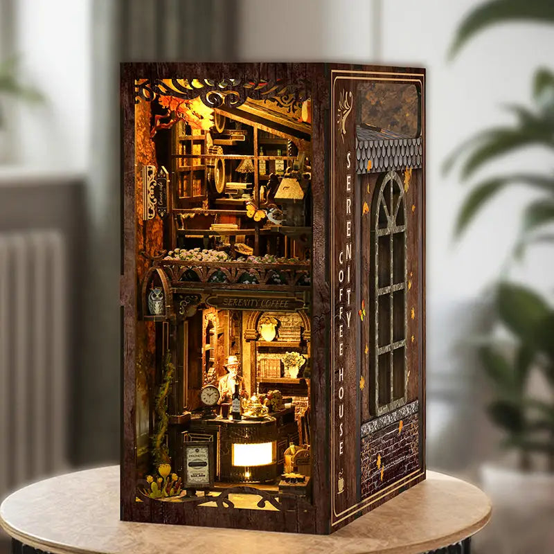 Serenity Coffee House book nook kit with intricate wooden diorama