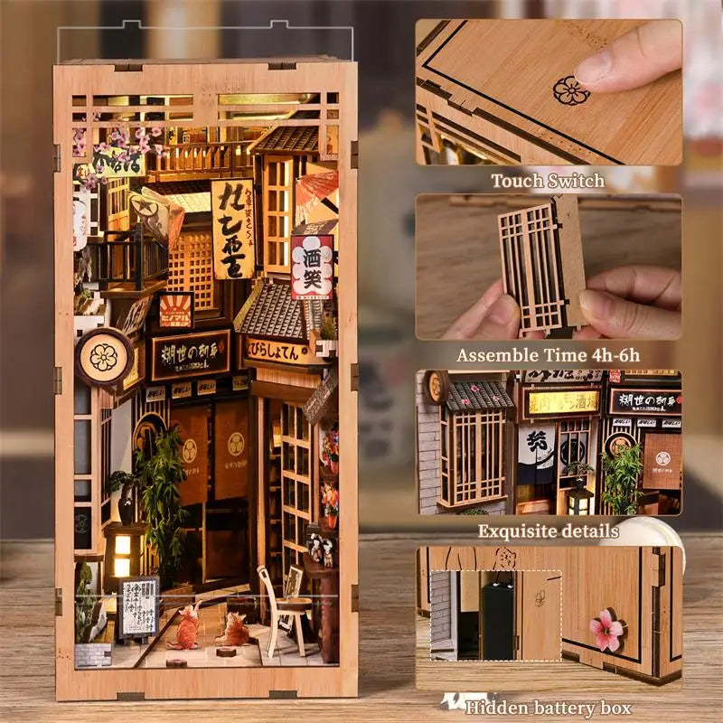 Alley Cat Cafe book nook diorama with Japanese street scene