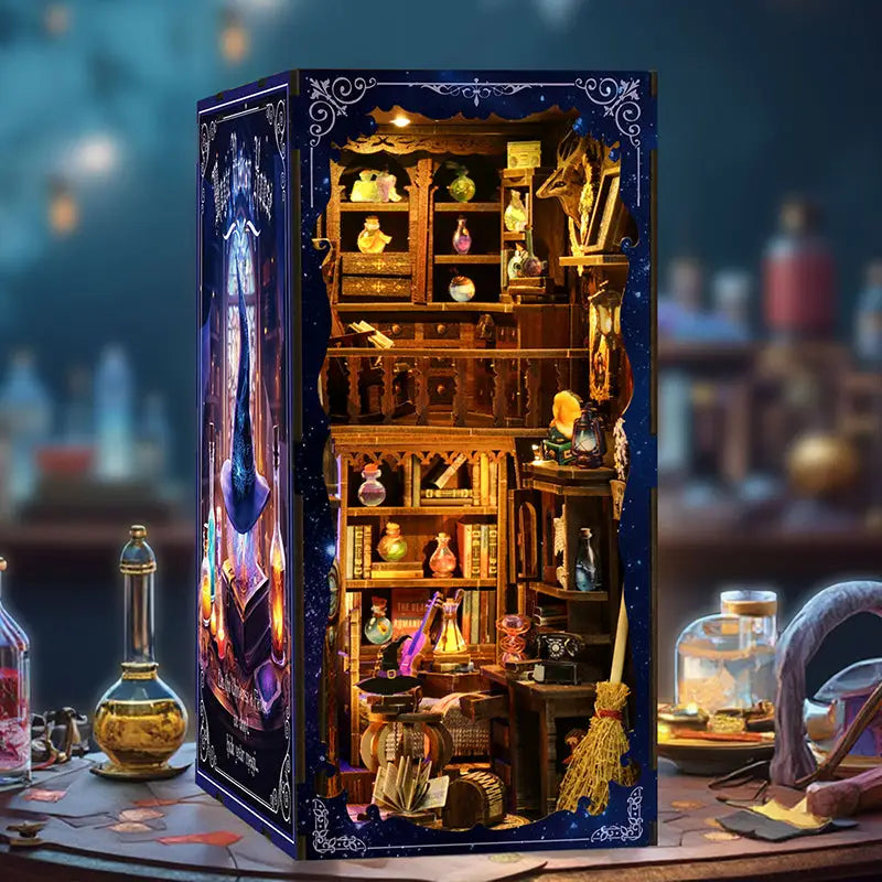 Secret magic potion house book nook diorama with wizard study